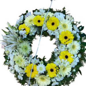 Yellow & White Sympathy Flower Wreath – Harrisdale