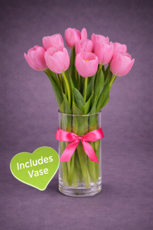 Pink Tulips in Glass Vase – Fresh Spring Flowers Harrisdale WA