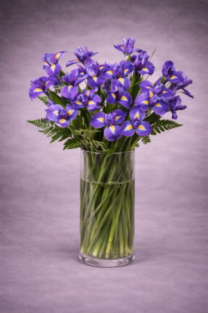 Purple Irises in Glass Vase – Elegant Flower Delivery Harrisdale WA