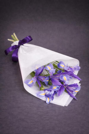 Purple Irises in Satin & Cellophane Wrap – Premium Flowers Harrisdale WA