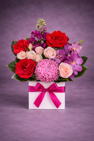 Vibrant Floral Centrepiece with Blue Ribbon – Event Flowers Harrisdale WA