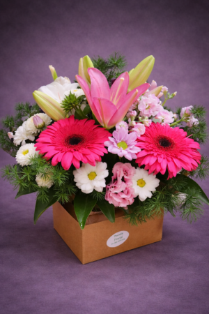 Vibrant Pink Floral Arrangement in Kraft Box – Fresh Flowers Harrisdale WA